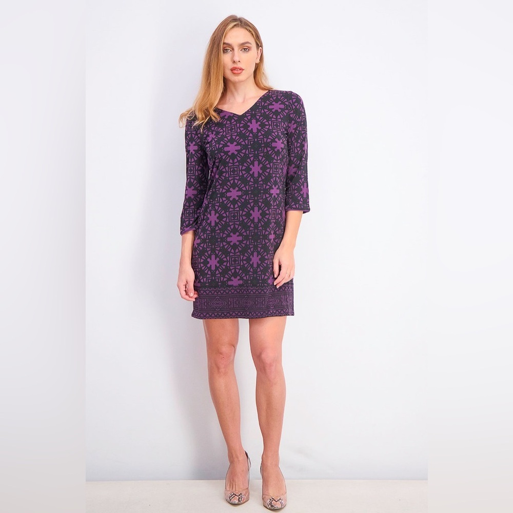 Magnolia Grace Women Small Petite Teigan Reversible Knit Dress, Purple and Black
